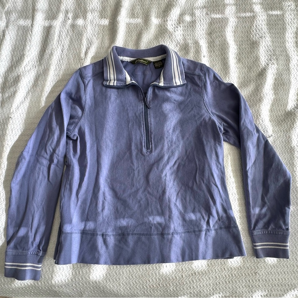 Blue and White Eddie Bauer Quarter Zip Sweater Sweatshirt